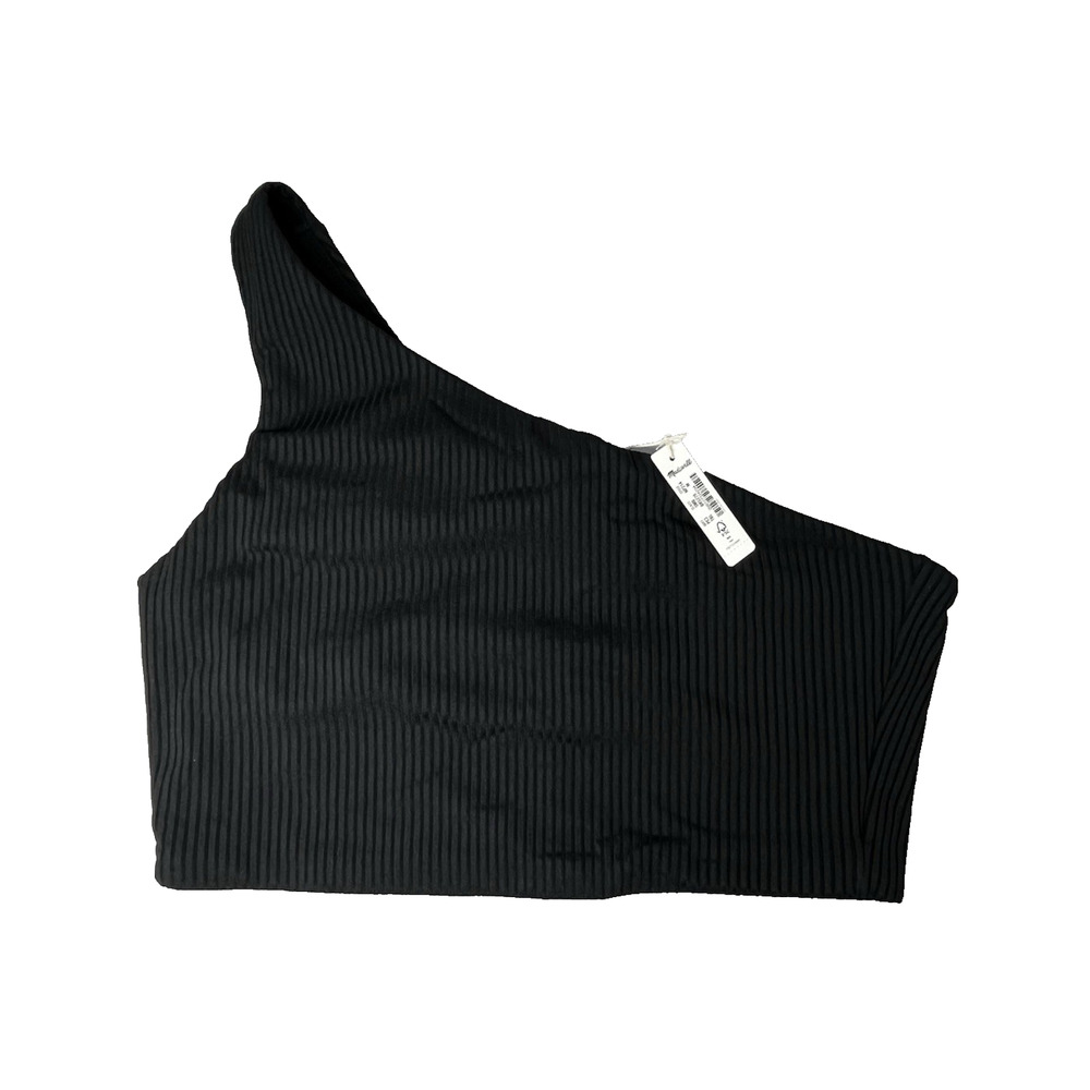 Madewell Ribbed One Shoulder Longline Bikini Swim Top Womens Medium Black